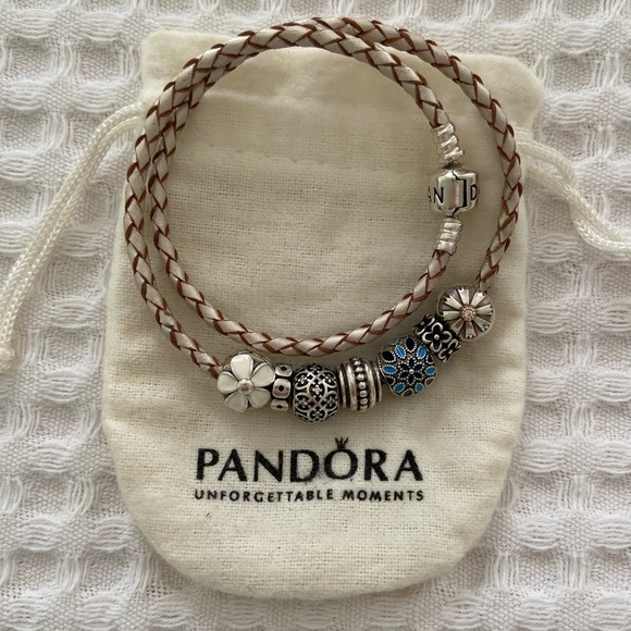 Pandora Jewelry Pandora Leather Bracelet With Charms Poshmark
